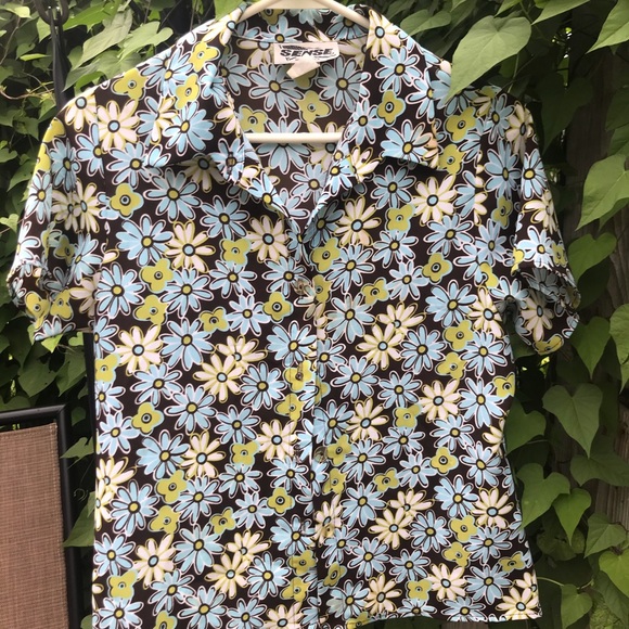 Tops - Vintage 90s Sense floral Y2K button up polo